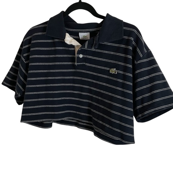vintage Lacoste cropped polo shirt woman’s blue and white Top size large - Picture 1 of 10
